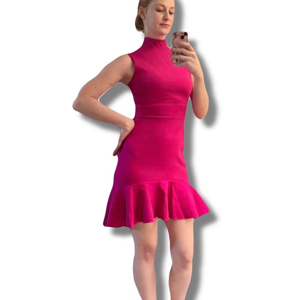 Susana Monaco Hot Pink Cocopaa Mock Neck Ruffle Dress NWT Sample Sz 6